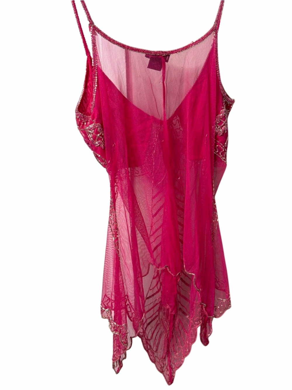 Wet Seal Fuchsia Beaded Mesh Spaghetti-Strap Cami - Picture 5 of 5